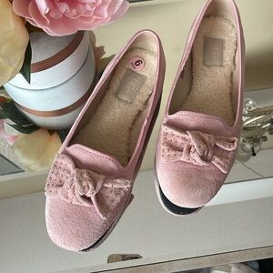 UGG Pink Fleece-Lined Loafers Alloway Suede Studded Bow Flats